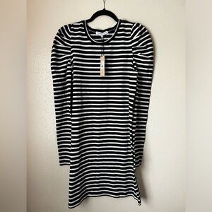 Rebecca Minkoff Women’s Talia Long Puff Sleeve Black & White Striped Shirt Dress